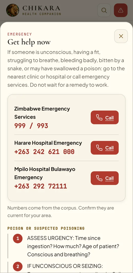 Emergency sheet with numbers and poison steps
